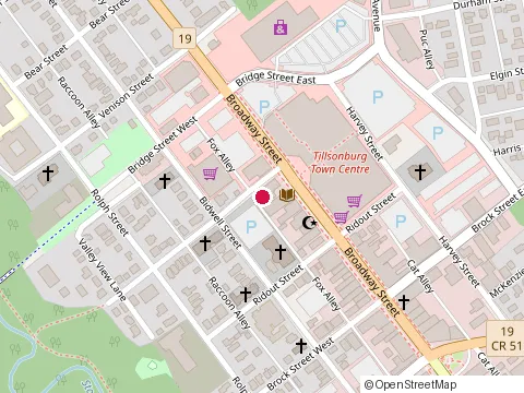 Location of Oxford County Library at 2 Library Lane, Tillsonburg