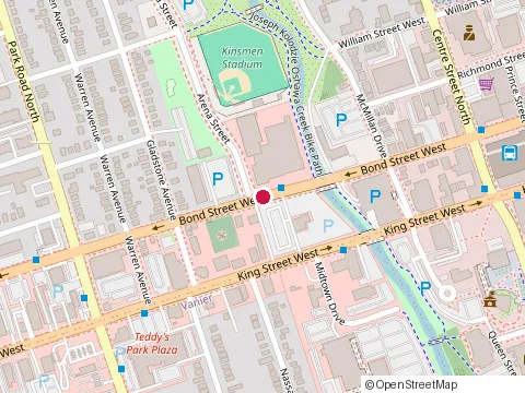 Location of Ontario Motor Sales at 140 Bond St W, Oshawa