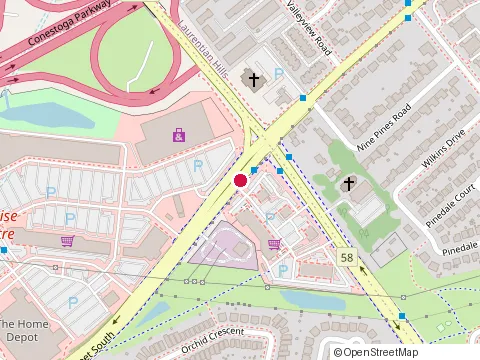 Location of Sunrise Shopping Centre at 1400 Ottawa Street South, Kitchener