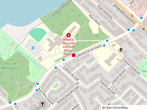 Location of Albert-Prévost Hospital at 6555 Boulevard Gouin O, Montréal