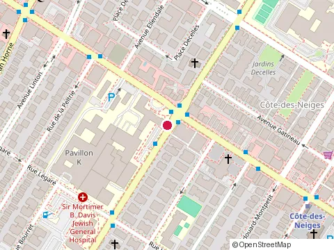 Location of Jewish General Hospital at 3755 Chemin de la Côte-Sainte-Catherine, Montréal