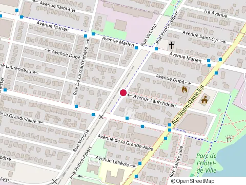 Location of Montréal-Est Library at 11370 Notre-Dame St. East, Montréal-Est