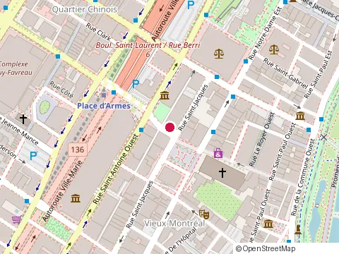 Location of Brasserie 701 at 701 Côte de la Place-d'Armes, Montréal
