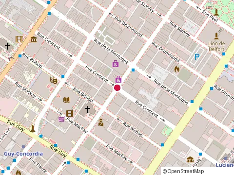 Location of Chrysantheme Restaurant at 1208 Rue Crescent, Montréal
