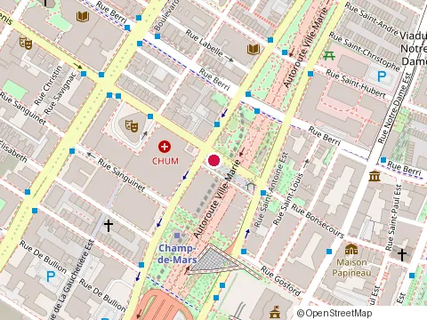 Location of Institut du Cancer de Montréal at 900 rue Saint-Denis, Montréal
