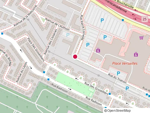 Location of Place Versailles Apartments at 7235 Rue Pierre Corneille, Montréal