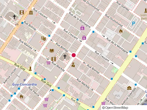 Location of Pizza Hut Montreal at 1431A Bishop Street, Montréal