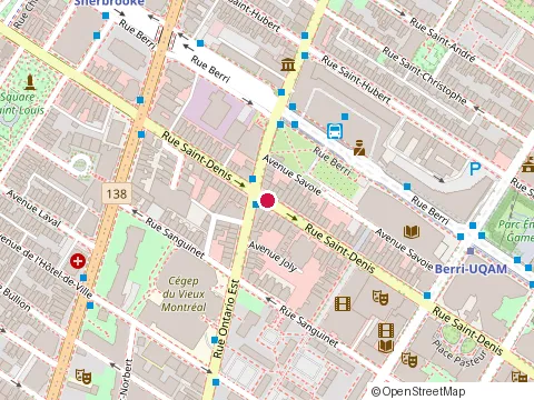 Location of Quartier Latin at 1726 rue Saint-Denis, Montréal