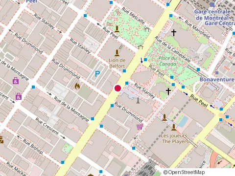 Location of 1221 Steakhouse at 1221  boulevard Rene-Levesque O, Montréal