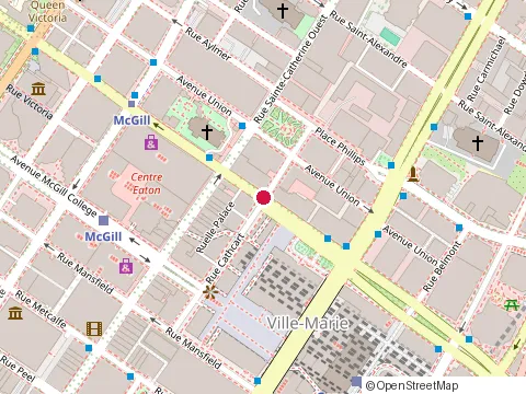 Location of Bofinger Bbq Smokehouse at 1250 University St., Montréal