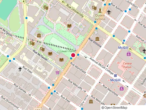 Location of Burnside Hall at 805 Sherbrooke Street West, Montréal