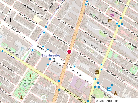 Location of Champlain College Of Vermont Montréal Campus at 525 Sherbrooke E, Montréal