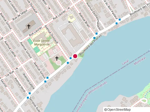 Location of Loisirs Bon-Pasteur Laval-des-Rapides at 387 boulevard des Prairies, Laval