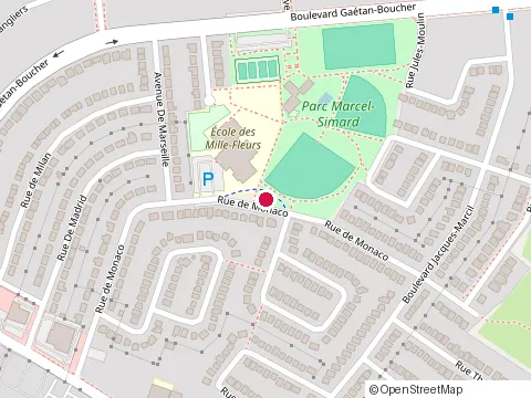 Location of Mille-Fleurs School at 1600 Rue de Monaco, Saint-Hubert