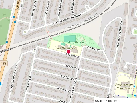 Location of Montmartre Primary School at 1855 59E Avenue, Montréal