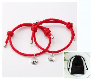 Bracelet magnétique argent amour tissu main couple