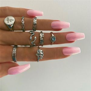 Bague lotus serpent vintage 8 diamants ensemble