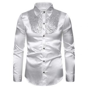 Chemise séquins col chemise manches longues homme