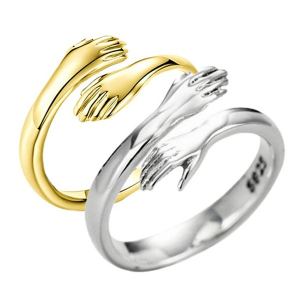 Bague ajustable alliage mains enlacées perles