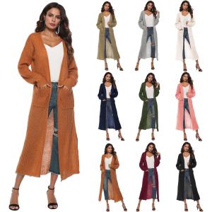 Cardigan femme grands poches maille fine long