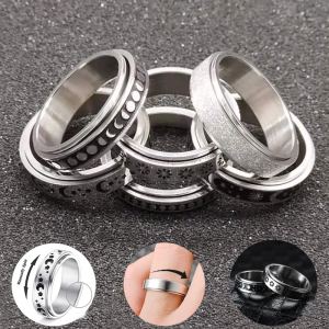 Bague spinner acier inox lune étoiles antianxiété