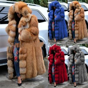 Manteau fausse fourrure long capuchon femme