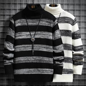 Chandail rayé slim col haut automne homme