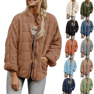 Manteau col montant écossé poches femme hiver