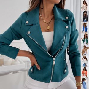 Veste col revers fermeture éclair poches mode femme