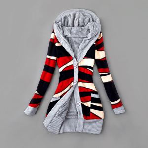 Cardigan tricot imprimé épais à capuchon