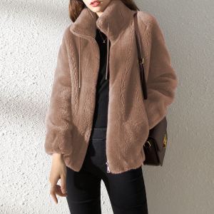 Cardigan col montant laine polaire femme