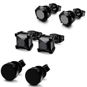 Boucles zircon noir carré punk 6mm