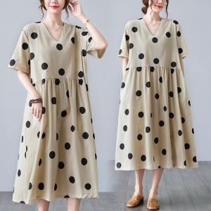 Robe lin coton col V manches courtes ample