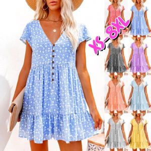 Robe courte ample décontracté col V fleurs