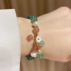 Bracelet cristal fraise vert forêt femme