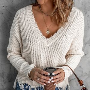Tricot effiloché coton femme franges tendance