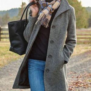 Manteau de laine couleur unie longueur moyenne style européen