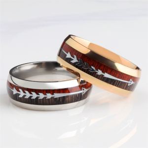 Bague acier inoxydable motif bois flèche