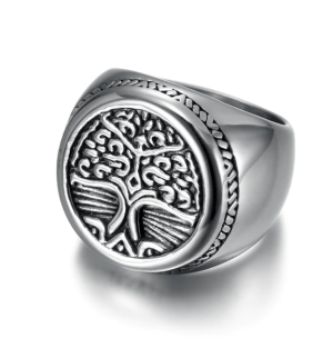 Bague circulaire Arbre Celtique acier inoxydable