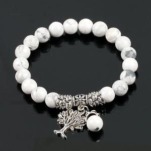 Bracelet perles bois blanc patiné vintage