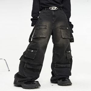 Jean large vintage multi-poches homme