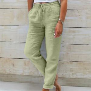 Pantalon lin coton élastique couleur unie