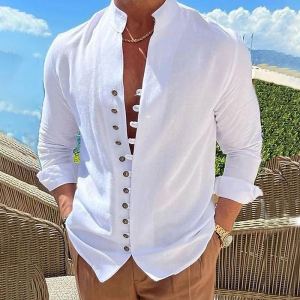 Chemise coton lin décontractée manches longues