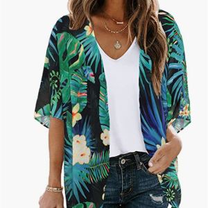 Cache-maillot plage imprimé floral mousseline femme