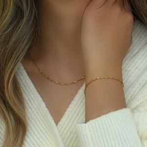 Bracelet chaîne eau ondulée acier inoxydable plaqué 18K