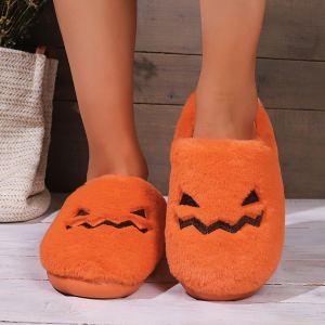 Pantoufles chambre peluche citrouille Halloween confortables