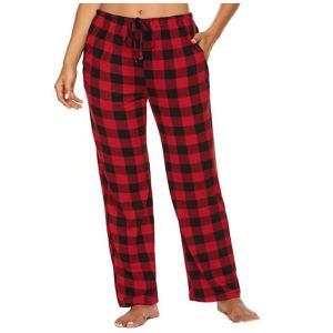 Pantalon casual femme écossais extensible avec poches