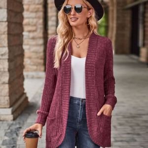 Cardigan rayé évidé brossé femme