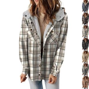 Manteau laine à carreaux capuchon, doublé polaire