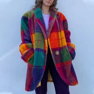 Veste à carreaux multicolore avec poches et boutons pour femme